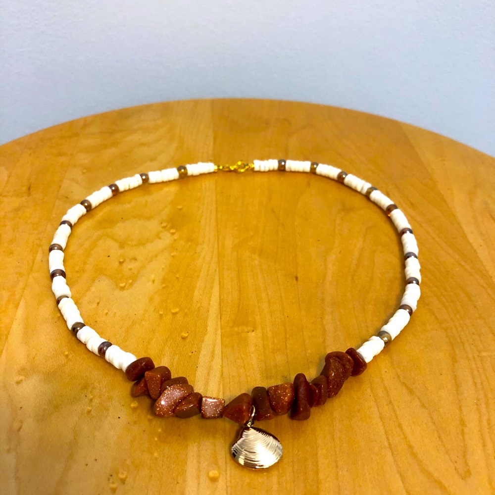 Beaded Sandstone and Shell Necklace